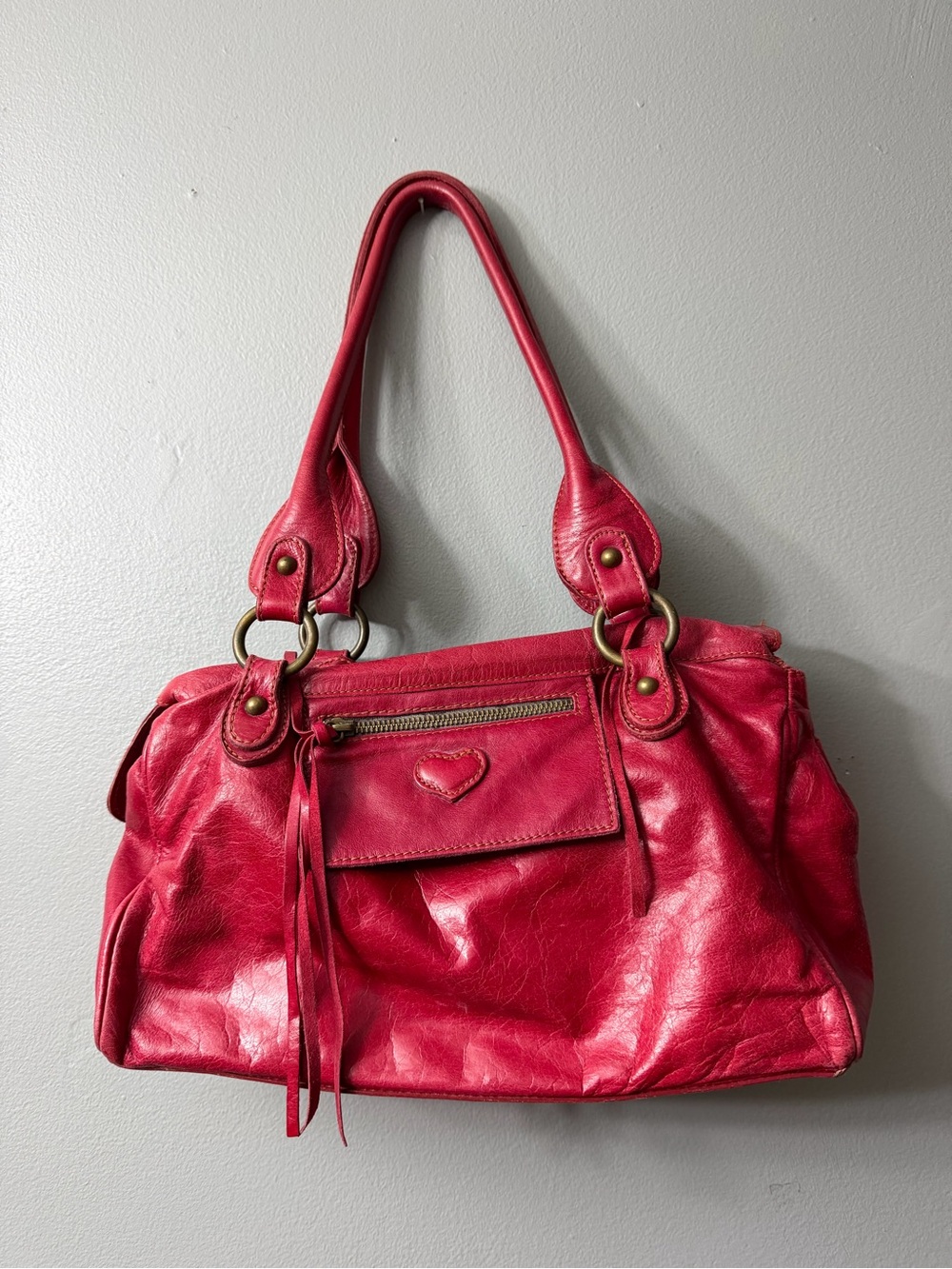 made in Italy by Sofia C, leather dual shoulder straps, brass-tone